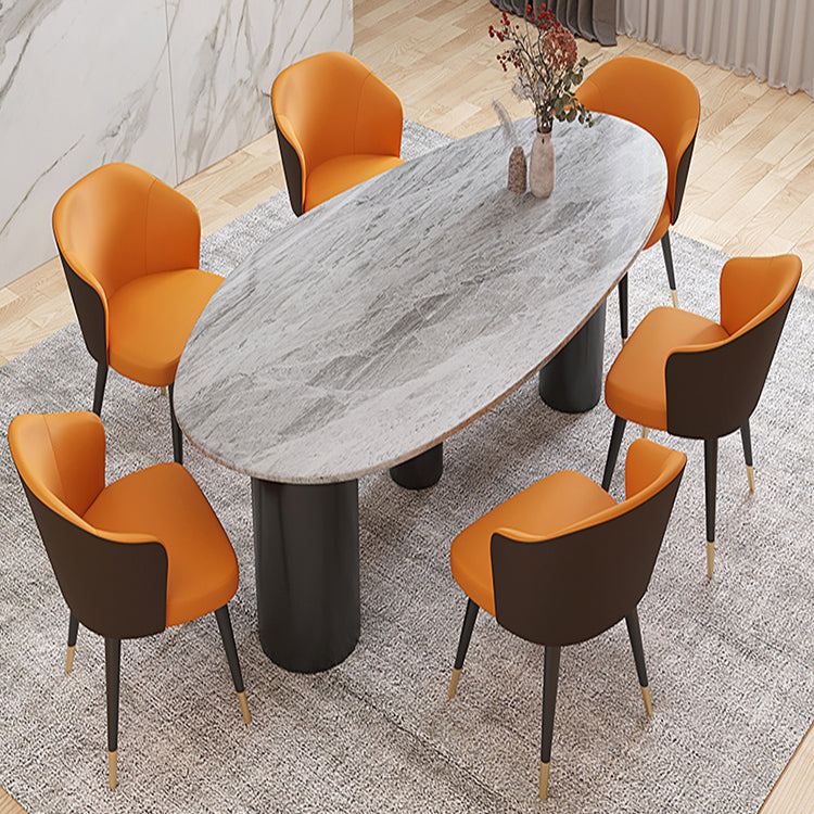 Luxury Sintered Stone Top Dining Table Oval Table with 3 Legs for Restaurant Gray Black 51.2"L x 27.6"W x 29.5"H Clearhalo ' dining_table' 'Dining Tables & Seating' 'Dining Tables' 'furn' 'furn_dining_table' 'Furniture' 'furniture_dining_table' 'Kitchen & Dining Furniture' 'kitchen&dining_furn' 'kitchen' 'kitchen_dining_table' 4546000