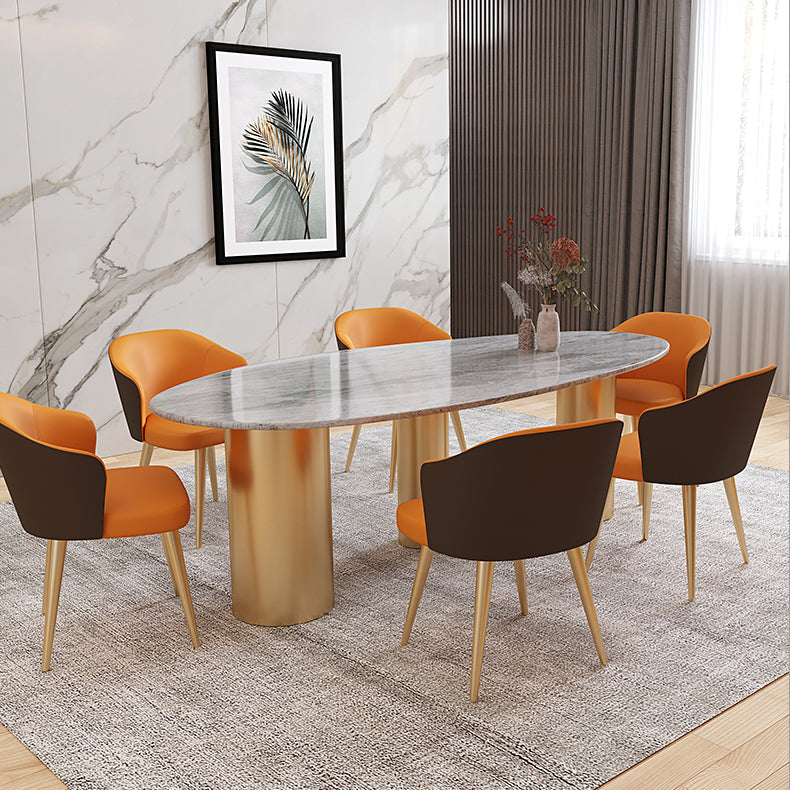 Luxury Sintered Stone Top Dining Table Oval Table with 3 Legs for Restaurant Gray Gold 70.9"L x 31.5"W x 29.5"H Clearhalo ' dining_table' 'Dining Tables & Seating' 'Dining Tables' 'furn' 'furn_dining_table' 'Furniture' 'furniture_dining_table' 'Kitchen & Dining Furniture' 'kitchen&dining_furn' 'kitchen' 'kitchen_dining_table' 4546002