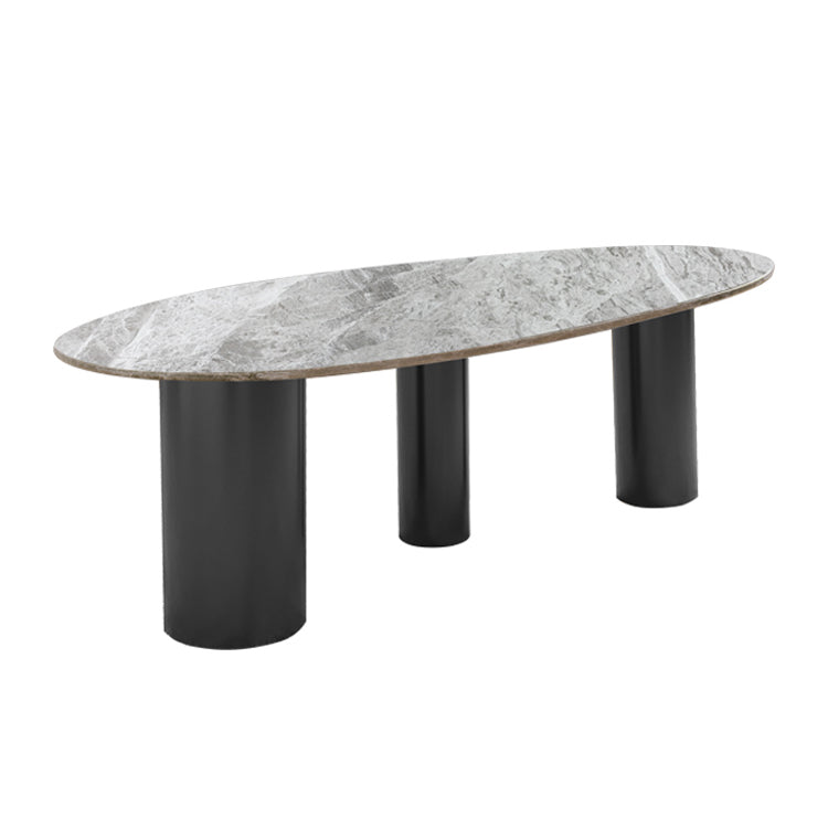 Luxury Sintered Stone Top Dining Table Oval Table with 3 Legs for Restaurant Gray Black Clearhalo ' dining_table' 'Dining Tables & Seating' 'Dining Tables' 'furn' 'furn_dining_table' 'Furniture' 'furniture_dining_table' 'Kitchen & Dining Furniture' 'kitchen&dining_furn' 'kitchen' 'kitchen_dining_table' 4546003