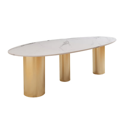 Luxury Sintered Stone Top Dining Table Oval Table with 3 Legs for Restaurant White Gold Clearhalo ' dining_table' 'Dining Tables & Seating' 'Dining Tables' 'furn' 'furn_dining_table' 'Furniture' 'furniture_dining_table' 'Kitchen & Dining Furniture' 'kitchen&dining_furn' 'kitchen' 'kitchen_dining_table' 4546012