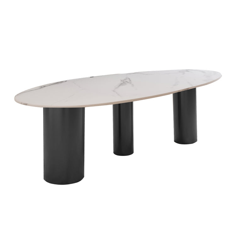Luxury Sintered Stone Top Dining Table Oval Table with 3 Legs for Restaurant White Black Clearhalo ' dining_table' 'Dining Tables & Seating' 'Dining Tables' 'furn' 'furn_dining_table' 'Furniture' 'furniture_dining_table' 'Kitchen & Dining Furniture' 'kitchen&dining_furn' 'kitchen' 'kitchen_dining_table' 4546013