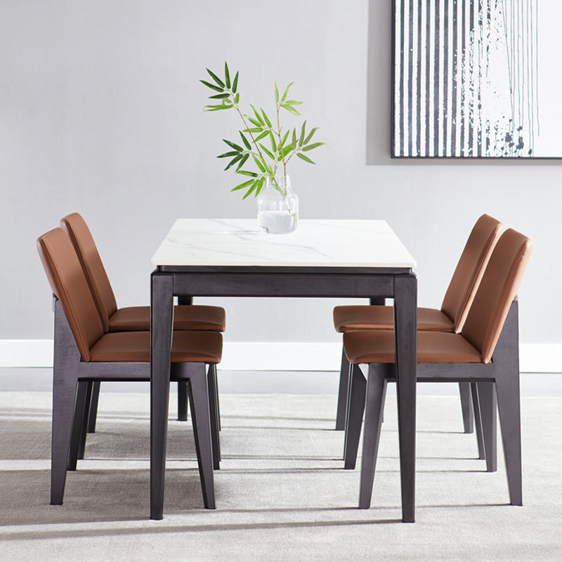 Mid-Century Rectangle Dining Table 4-foot Dining Room Furniture for Home Stone Black White 55.1"L x 31.5"W x 29.5"H Clearhalo ' dining_table' 'Dining Tables & Seating' 'Dining Tables' 'furn' 'furn_dining_table' 'Furniture' 'furniture_dining_table' 'Kitchen & Dining Furniture' 'kitchen&dining_furn' 'kitchen' 'kitchen_dining_table' 4546020