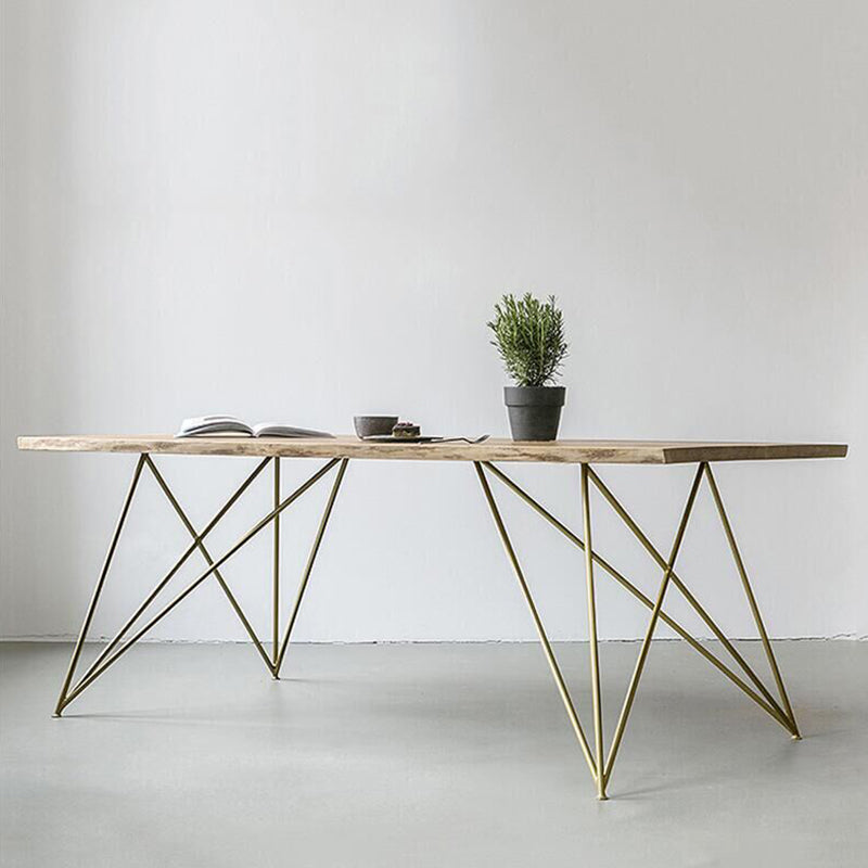 Rectangle 4 Legs Luxury Dining Table Wood Color Fixed Table of Solid Wood Gold 63"L x 27.6"W x 29.5"H Without Chairs Clearhalo ' dining_table' 'Dining Tables & Seating' 'Dining Tables' 'furn' 'furn_dining_table' 'Furniture' 'furniture_dining_table' 'Kitchen & Dining Furniture' 'kitchen&dining_furn' 'kitchen' 'kitchen_dining_table' 4546034