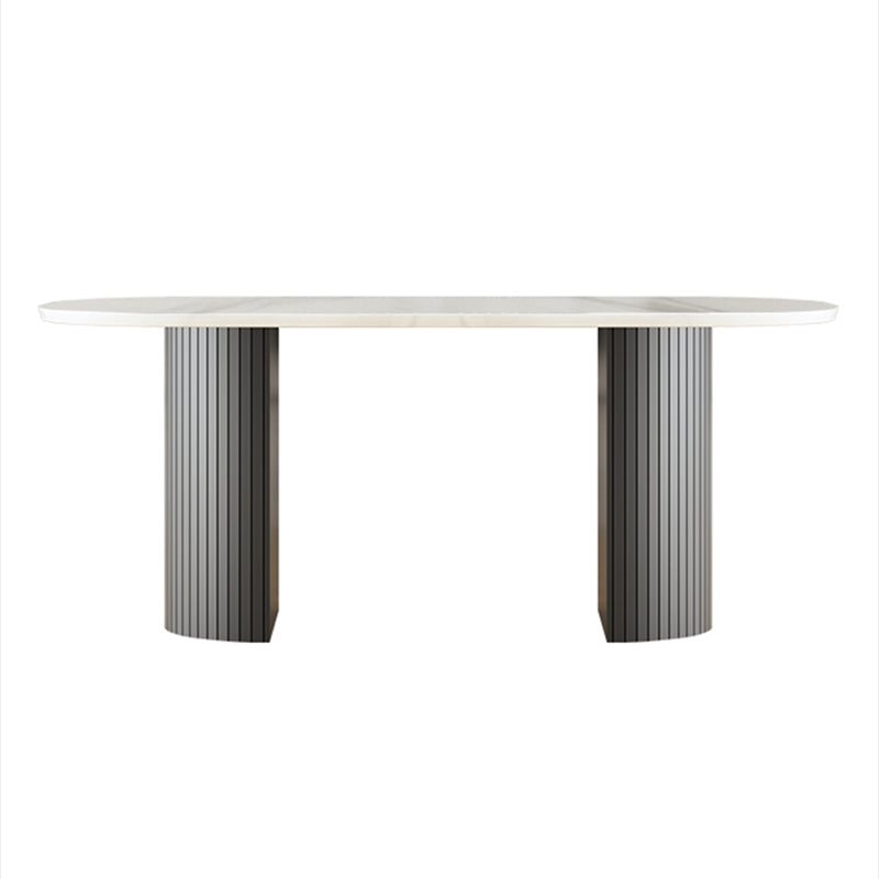 Double Pedestal Dining Table Contemporary Style Dining Room Table for Home Oval Marble 63"L x 31.5"W x 29.5"H Clearhalo ' dining_table' 'Dining Tables & Seating' 'Dining Tables' 'furn' 'furn_dining_table' 'Furniture' 'furniture_dining_table' 'Kitchen & Dining Furniture' 'kitchen&dining_furn' 'kitchen' 'kitchen_dining_table' 4546054