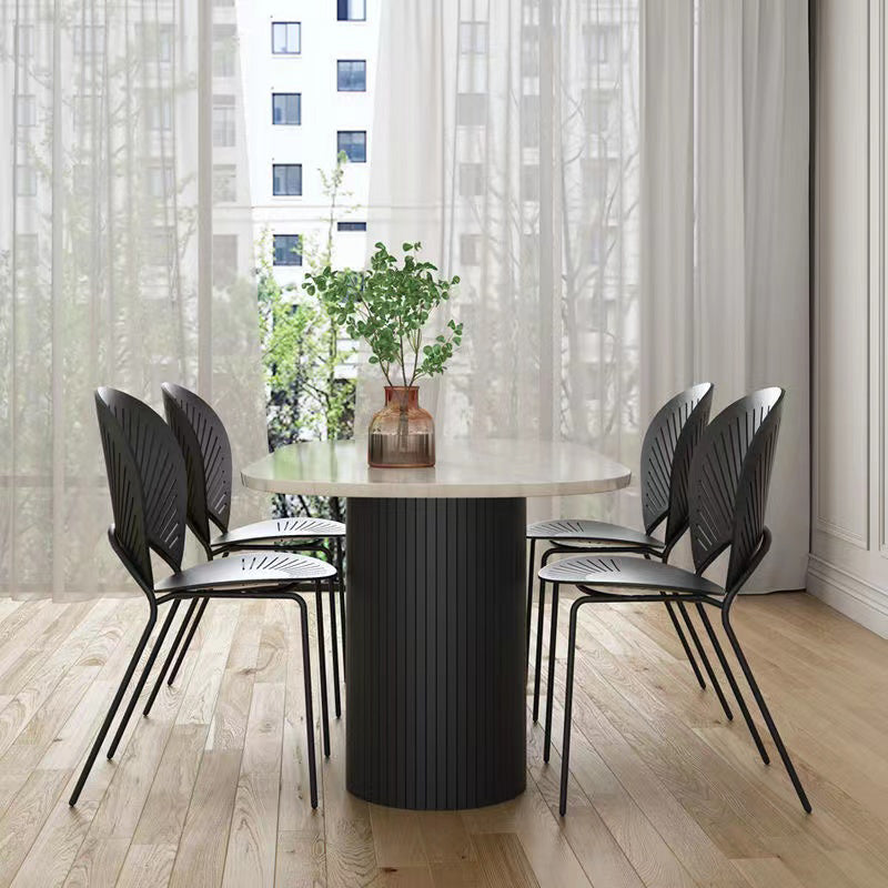 Double Pedestal Dining Table Contemporary Style Dining Room Table for Home Oval Marble 55.1"L x 27.6"W x 29.5"H Clearhalo ' dining_table' 'Dining Tables & Seating' 'Dining Tables' 'furn' 'furn_dining_table' 'Furniture' 'furniture_dining_table' 'Kitchen & Dining Furniture' 'kitchen&dining_furn' 'kitchen' 'kitchen_dining_table' 4546056