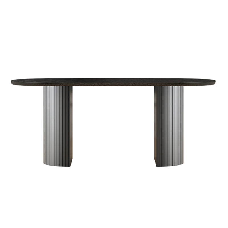 Double Pedestal Dining Table Contemporary Style Dining Room Table for Home Oval Wood 63"L x 31.5"W x 29.5"H Clearhalo ' dining_table' 'Dining Tables & Seating' 'Dining Tables' 'furn' 'furn_dining_table' 'Furniture' 'furniture_dining_table' 'Kitchen & Dining Furniture' 'kitchen&dining_furn' 'kitchen' 'kitchen_dining_table' 4546060
