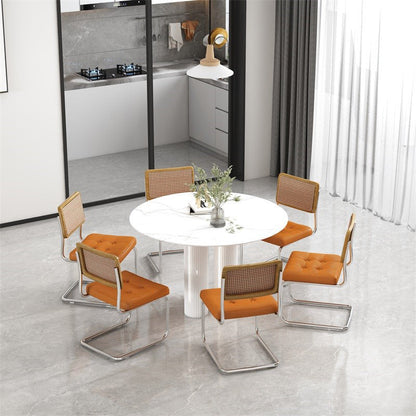 Stone Double Pedestal Dining Table Simplicity Style Dining Room Table for Home Round White 31.5"L x 31.5"W x 29.5"H Clearhalo ' dining_table' 'Dining Tables & Seating' 'Dining Tables' 'furn' 'furn_dining_table' 'Furniture' 'furniture_dining_table' 'Kitchen & Dining Furniture' 'kitchen&dining_furn' 'kitchen' 'kitchen_dining_table' 4546155