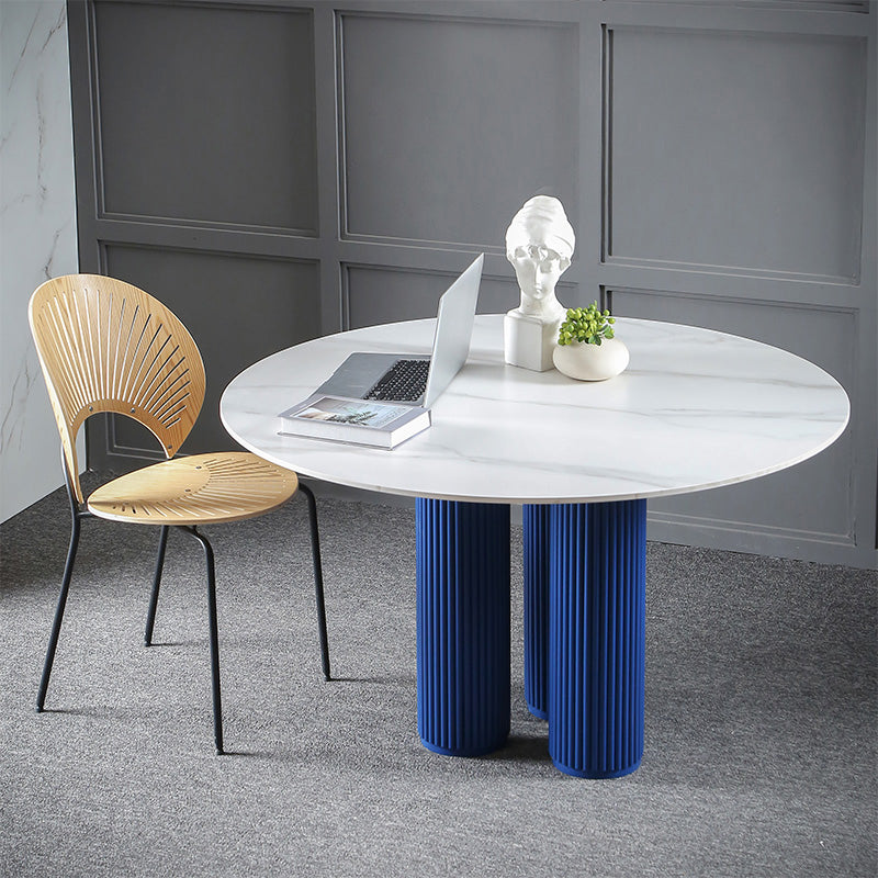 Sintered Stone Dining Table Modern Round Dining Table with Wooden Base Blue 31.5"L x 31.5"W x 29.5"H Without Chairs Clearhalo ' dining_table' 'Dining Tables & Seating' 'Dining Tables' 'furn' 'furn_dining_table' 'Furniture' 'furniture_dining_table' 'Kitchen & Dining Furniture' 'kitchen&dining_furn' 'kitchen' 'kitchen_dining_table' 4546186