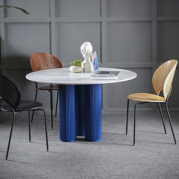 Sintered Stone Dining Table Modern Round Dining Table with Wooden Base Blue 35.4"L x 35.4"W x 29.5"H Without Chairs Clearhalo ' dining_table' 'Dining Tables & Seating' 'Dining Tables' 'furn' 'furn_dining_table' 'Furniture' 'furniture_dining_table' 'Kitchen & Dining Furniture' 'kitchen&dining_furn' 'kitchen' 'kitchen_dining_table' 4546189