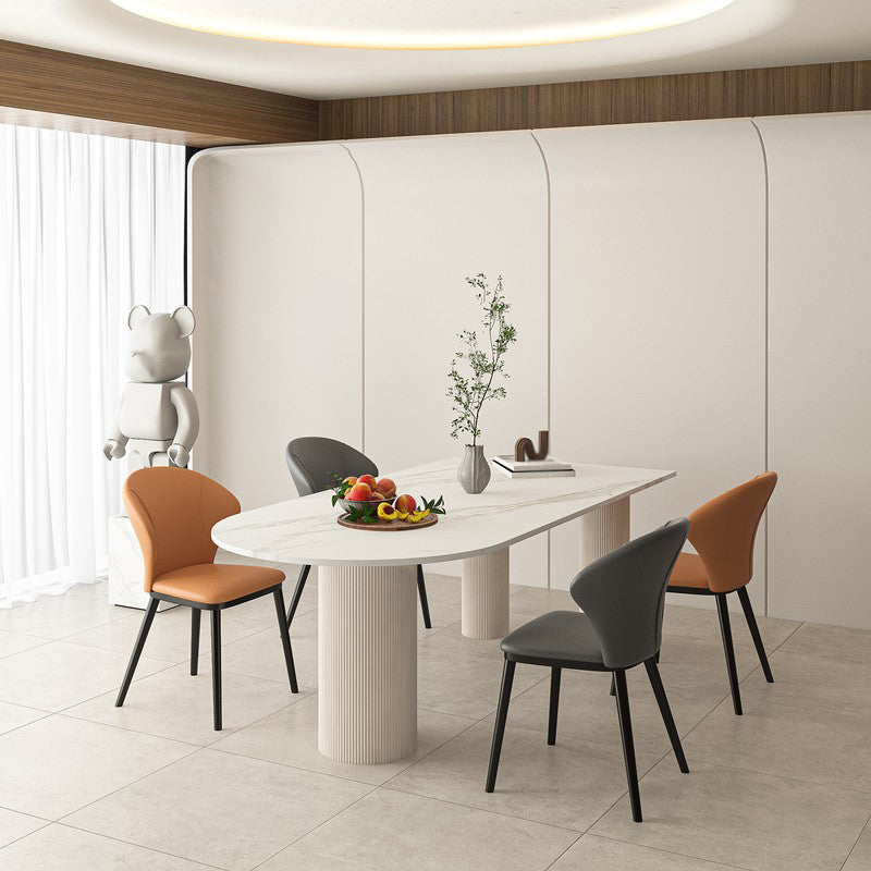 Contemporary Stone Dinner Table Tripod Base Dining Room Table for Home White 63"L x 31.5"W x 29.5"H Without Chairs Clearhalo ' dining_table' 'Dining Tables & Seating' 'Dining Tables' 'furn' 'furn_dining_table' 'Furniture' 'furniture_dining_table' 'Kitchen & Dining Furniture' 'kitchen&dining_furn' 'kitchen' 'kitchen_dining_table' 4546204