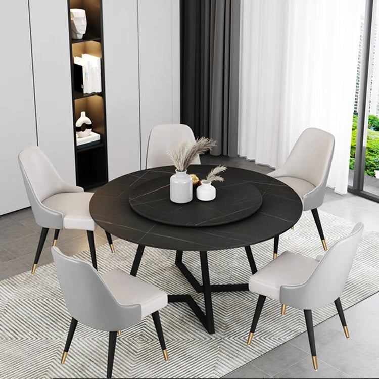 Sintered Stone Dining Table Round Modern Dining Table with Black Frame Black 47.2"L x 47.2"W x 29.5"H Lazy Susan Clearhalo ' dining_table' 'Dining Tables & Seating' 'Dining Tables' 'furn' 'furn_dining_table' 'Furniture' 'furniture_dining_table' 'Kitchen & Dining Furniture' 'kitchen&dining_furn' 'kitchen' 'kitchen_dining_table' 4546231