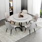 Sintered Stone Dining Table Round Modern Dining Table with Black Frame White 47.2"L x 47.2"W x 29.5"H Lazy Susan Clearhalo ' dining_table' 'Dining Tables & Seating' 'Dining Tables' 'furn' 'furn_dining_table' 'Furniture' 'furniture_dining_table' 'Kitchen & Dining Furniture' 'kitchen&dining_furn' 'kitchen' 'kitchen_dining_table' 4546232