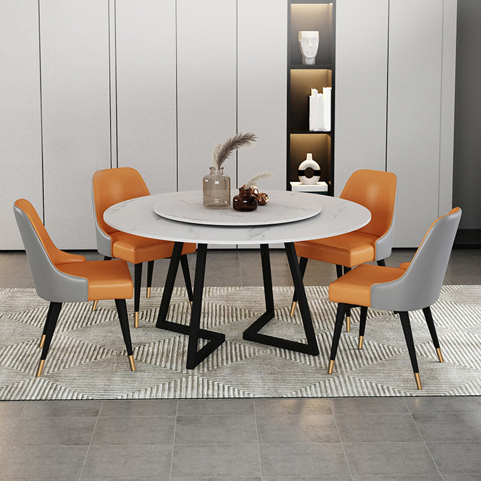 Sintered Stone Dining Table Round Modern Dining Table with Black Frame White 59.1"L x 59.1"W x 29.5"H Lazy Susan Clearhalo ' dining_table' 'Dining Tables & Seating' 'Dining Tables' 'furn' 'furn_dining_table' 'Furniture' 'furniture_dining_table' 'Kitchen & Dining Furniture' 'kitchen&dining_furn' 'kitchen' 'kitchen_dining_table' 4546233