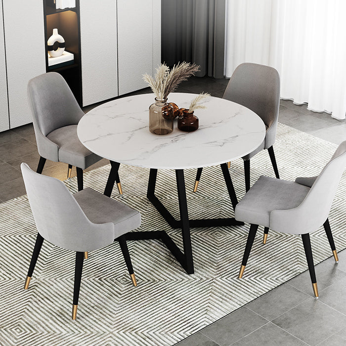 Sintered Stone Dining Table Round Modern Dining Table with Black Frame White 31.5"L x 31.5"W x 29.5"H Fixed Table Clearhalo ' dining_table' 'Dining Tables & Seating' 'Dining Tables' 'furn' 'furn_dining_table' 'Furniture' 'furniture_dining_table' 'Kitchen & Dining Furniture' 'kitchen&dining_furn' 'kitchen' 'kitchen_dining_table' 4546234