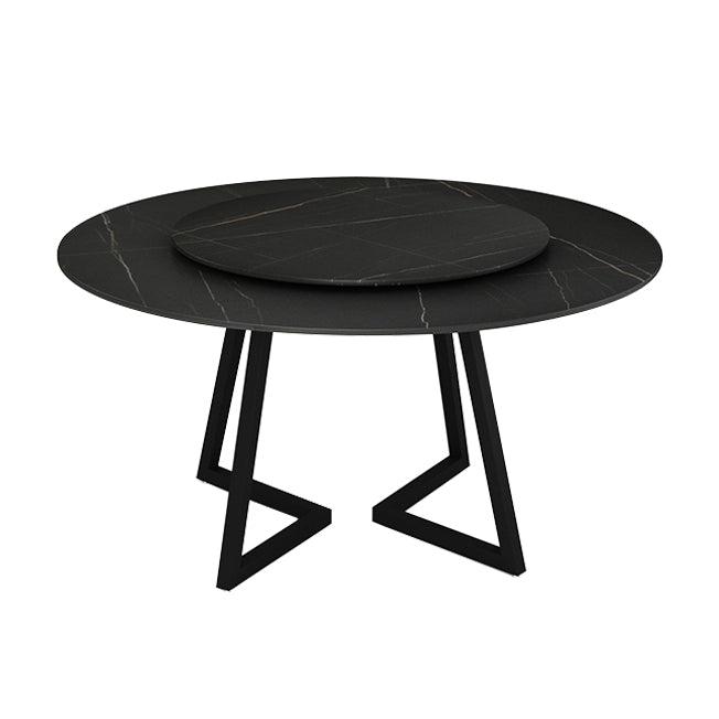 Sintered Stone Dining Table Round Modern Dining Table with Black Frame Black Lazy Susan Clearhalo ' dining_table' 'Dining Tables & Seating' 'Dining Tables' 'furn' 'furn_dining_table' 'Furniture' 'furniture_dining_table' 'Kitchen & Dining Furniture' 'kitchen&dining_furn' 'kitchen' 'kitchen_dining_table' 4546242