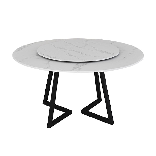 Sintered Stone Dining Table Round Modern Dining Table with Black Frame White 53.1"L x 53.1"W x 29.5"H Lazy Susan Clearhalo ' dining_table' 'Dining Tables & Seating' 'Dining Tables' 'furn' 'furn_dining_table' 'Furniture' 'furniture_dining_table' 'Kitchen & Dining Furniture' 'kitchen&dining_furn' 'kitchen' 'kitchen_dining_table' 4546243