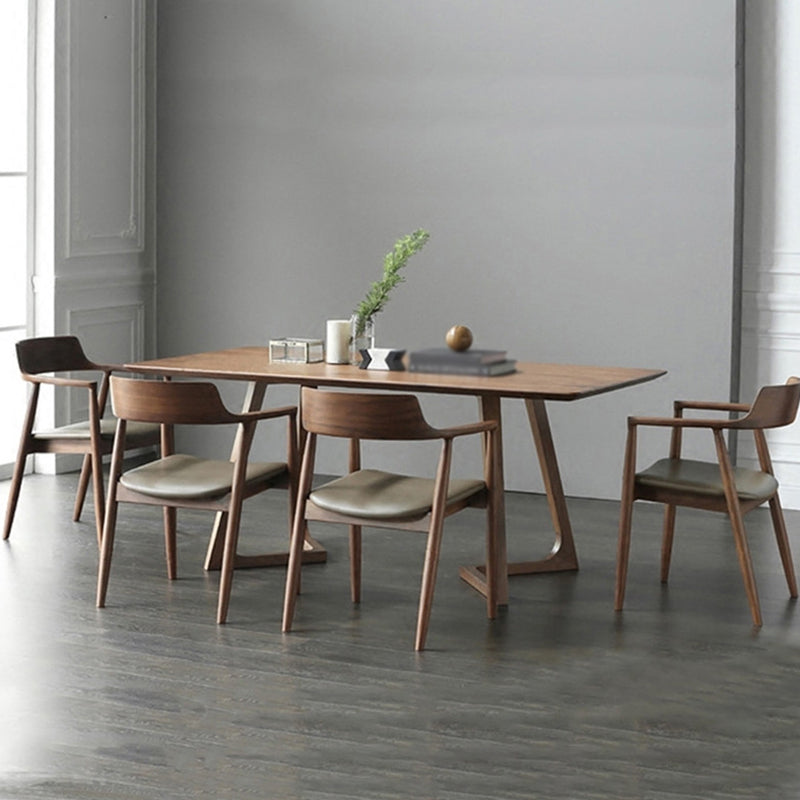 Double Pedestal Rectangle Modern Table Solid Wood Fixed Dining Table Brown 63"L x 27.6"W x 29.5"H Without Chairs Clearhalo ' dining_table' 'Dining Tables & Seating' 'Dining Tables' 'furn' 'furn_dining_table' 'Furniture' 'furniture_dining_table' 'Kitchen & Dining Furniture' 'kitchen&dining_furn' 'kitchen' 'kitchen_dining_table' 4546268