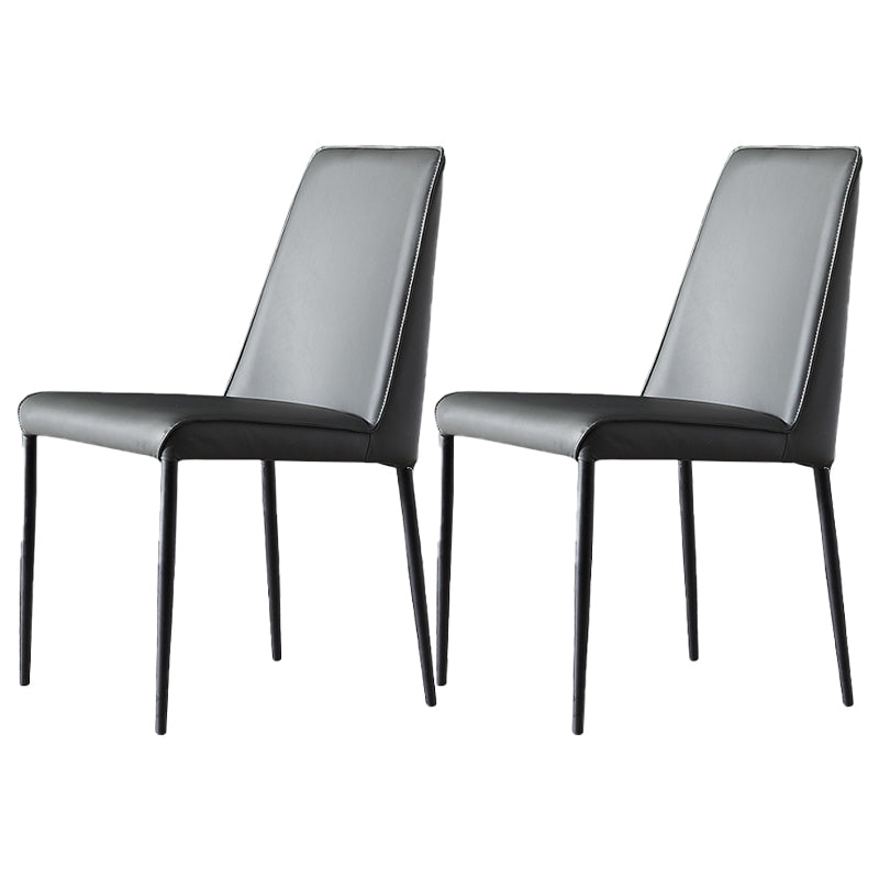Industrial Solid Back Armless Dining Chairs Faux Leather Dining Chairs Light Gray-Black 2 Piece Set Clearhalo ' kitchen&dining_furn' 'Dining Chairs' 'Dining Tables & Seating' 'dining_chair' 'furn' 'furn_dining_chair' 'Furniture' 'furniture_dining_chair' 'Kitchen & Dining Furniture' 'kitchen' 4546314