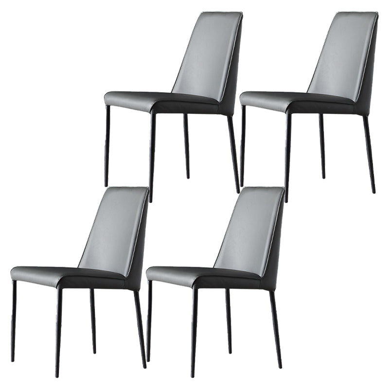 Industrial Solid Back Armless Dining Chairs Faux Leather Dining Chairs Light Gray-Black 4 Piece Set Clearhalo ' kitchen&dining_furn' 'Dining Chairs' 'Dining Tables & Seating' 'dining_chair' 'furn' 'furn_dining_chair' 'Furniture' 'furniture_dining_chair' 'Kitchen & Dining Furniture' 'kitchen' 4546317