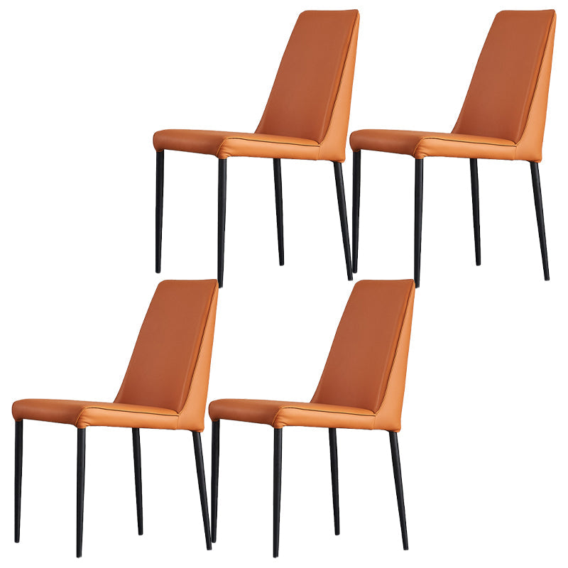 Industrial Solid Back Armless Dining Chairs Faux Leather Dining Chairs Orange 4 Piece Set Clearhalo ' kitchen&dining_furn' 'Dining Chairs' 'Dining Tables & Seating' 'dining_chair' 'furn' 'furn_dining_chair' 'Furniture' 'furniture_dining_chair' 'Kitchen & Dining Furniture' 'kitchen' 4546323