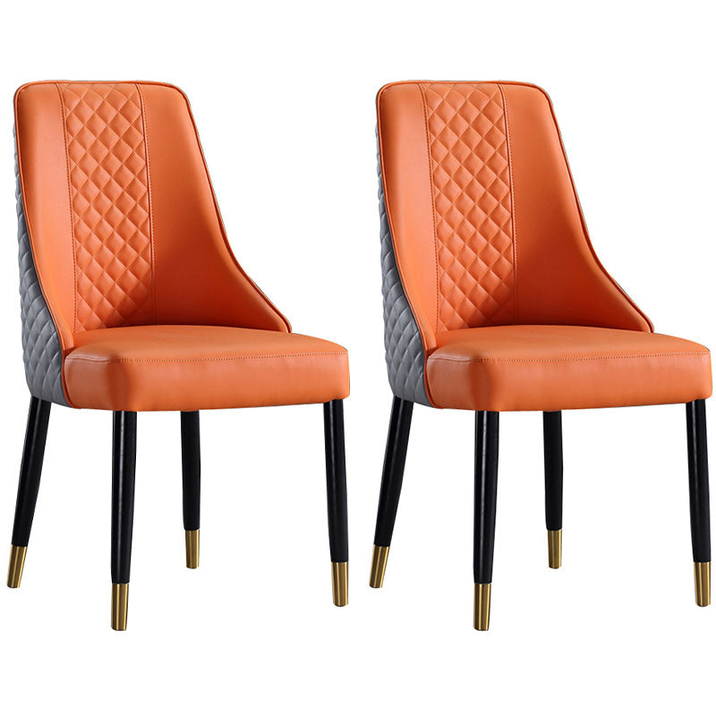 Scandinavian Style Solid Back Armless Dining Chair Upholstered Dining Side Chairs Gray-Orange 2 Piece Set Clearhalo ' kitchen&dining_furn' 'Dining Chairs' 'Dining Tables & Seating' 'dining_chair' 'furn' 'furn_dining_chair' 'Furniture' 'furniture_dining_chair' 'Kitchen & Dining Furniture' 'kitchen' 4546355