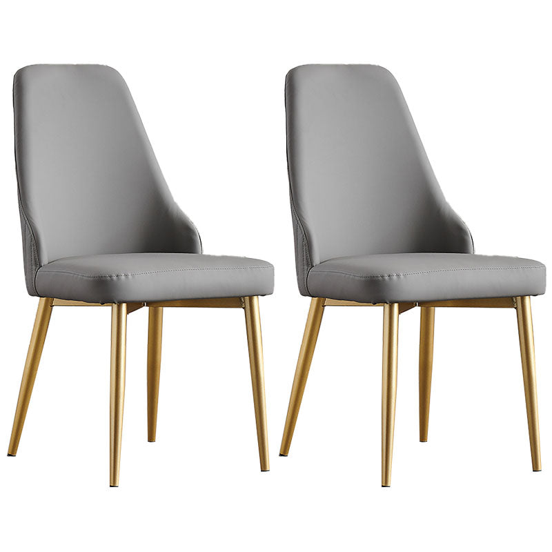 Scandinavian Style Solid Back Armless Dining Chair Upholstered Dining Side Chair Grey 2 Piece Set Brass Gold Clearhalo ' kitchen&dining_furn' 'Dining Chairs' 'Dining Tables & Seating' 'dining_chair' 'furn' 'furn_dining_chair' 'Furniture' 'furniture_dining_chair' 'Kitchen & Dining Furniture' 'kitchen' 4546376