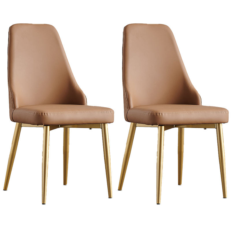 Scandinavian Style Solid Back Armless Dining Chair Upholstered Dining Side Chair Coffee 2 Piece Set Brass Gold Clearhalo ' kitchen&dining_furn' 'Dining Chairs' 'Dining Tables & Seating' 'dining_chair' 'furn' 'furn_dining_chair' 'Furniture' 'furniture_dining_chair' 'Kitchen & Dining Furniture' 'kitchen' 4546378