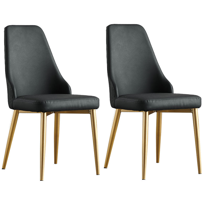 Scandinavian Style Solid Back Armless Dining Chair Upholstered Dining Side Chair Black 2 Piece Set Brass Gold Clearhalo ' kitchen&dining_furn' 'Dining Chairs' 'Dining Tables & Seating' 'dining_chair' 'furn' 'furn_dining_chair' 'Furniture' 'furniture_dining_chair' 'Kitchen & Dining Furniture' 'kitchen' 4546380