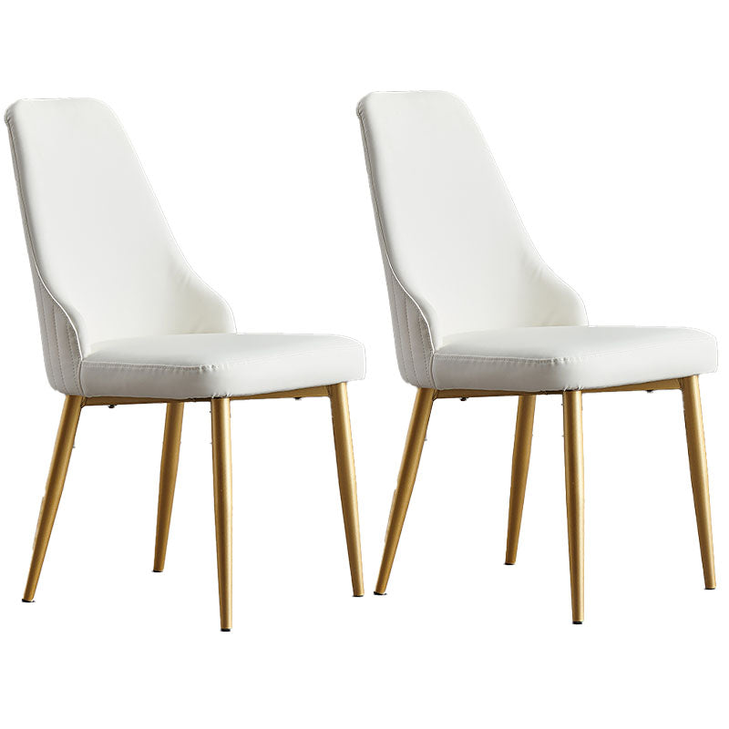 Scandinavian Style Solid Back Armless Dining Chair Upholstered Dining Side Chair White 2 Piece Set Brass Gold Clearhalo ' kitchen&dining_furn' 'Dining Chairs' 'Dining Tables & Seating' 'dining_chair' 'furn' 'furn_dining_chair' 'Furniture' 'furniture_dining_chair' 'Kitchen & Dining Furniture' 'kitchen' 4546384