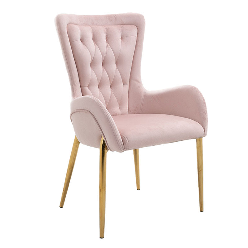Glam Metal Arm Dining Chair Upholstered Dining Side Chair for Home Use Pink 1 Piece Clearhalo ' kitchen&dining_furn' 'Dining Chairs' 'Dining Tables & Seating' 'dining_chair' 'furn' 'furn_dining_chair' 'Furniture' 'furniture_dining_chair' 'Kitchen & Dining Furniture' 'kitchen' 4546416