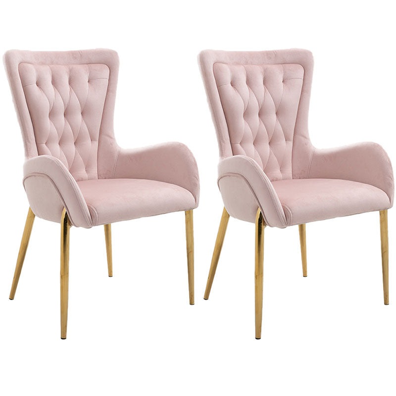 Glam Metal Arm Dining Chair Upholstered Dining Side Chair for Home Use Pink 2 Piece Set Clearhalo ' kitchen&dining_furn' 'Dining Chairs' 'Dining Tables & Seating' 'dining_chair' 'furn' 'furn_dining_chair' 'Furniture' 'furniture_dining_chair' 'Kitchen & Dining Furniture' 'kitchen' 4546417