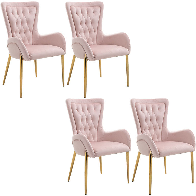 Glam Metal Arm Dining Chair Upholstered Dining Side Chair for Home Use Pink 4 Piece Set Clearhalo ' kitchen&dining_furn' 'Dining Chairs' 'Dining Tables & Seating' 'dining_chair' 'furn' 'furn_dining_chair' 'Furniture' 'furniture_dining_chair' 'Kitchen & Dining Furniture' 'kitchen' 4546418