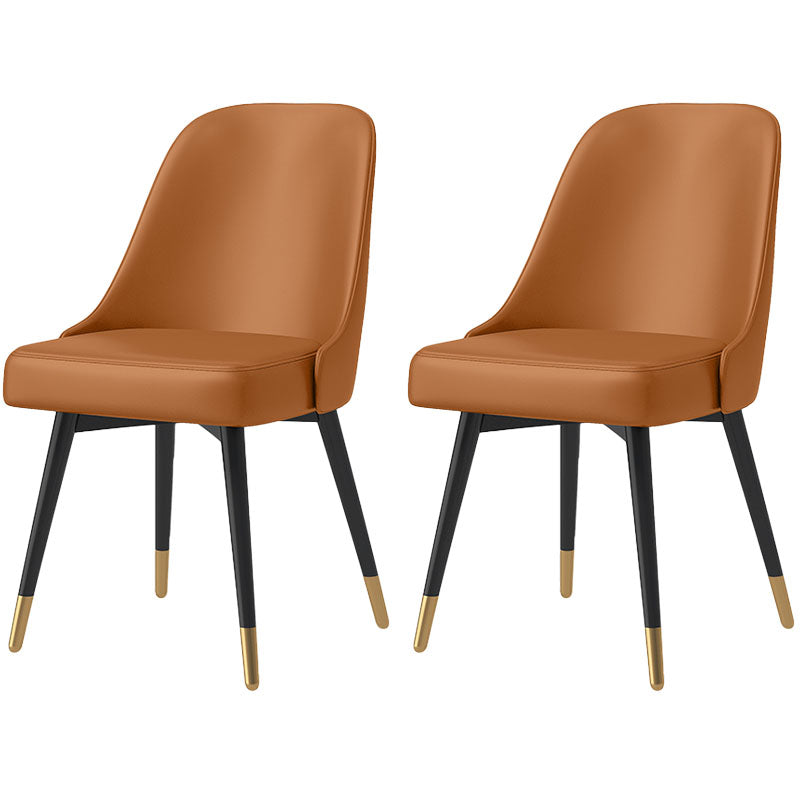 Nordic Style Solid Back Armless Dining Chairs Faux Leather Dining Chairs Brown 2 Piece Set Clearhalo ' kitchen&dining_furn' 'Dining Chairs' 'Dining Tables & Seating' 'dining_chair' 'furn' 'furn_dining_chair' 'Furniture' 'furniture_dining_chair' 'Kitchen & Dining Furniture' 'kitchen' 4546422