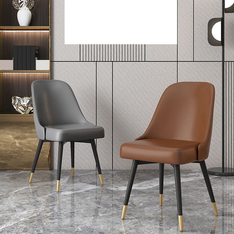 Nordic Style Solid Back Armless Dining Chairs Faux Leather Dining Chairs Clearhalo ' kitchen&dining_furn' 'Dining Chairs' 'Dining Tables & Seating' 'dining_chair' 'furn' 'furn_dining_chair' 'Furniture' 'furniture_dining_chair' 'Kitchen & Dining Furniture' 'kitchen' 4546423