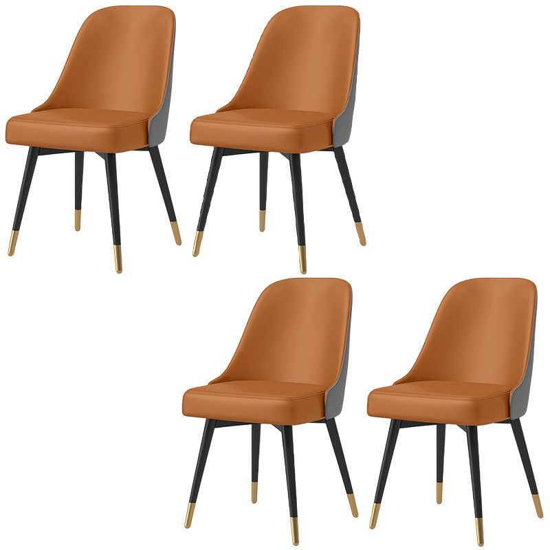 Nordic Style Solid Back Armless Dining Chairs Faux Leather Dining Chairs Taupe 4 Piece Set Clearhalo ' kitchen&dining_furn' 'Dining Chairs' 'Dining Tables & Seating' 'dining_chair' 'furn' 'furn_dining_chair' 'Furniture' 'furniture_dining_chair' 'Kitchen & Dining Furniture' 'kitchen' 4546430
