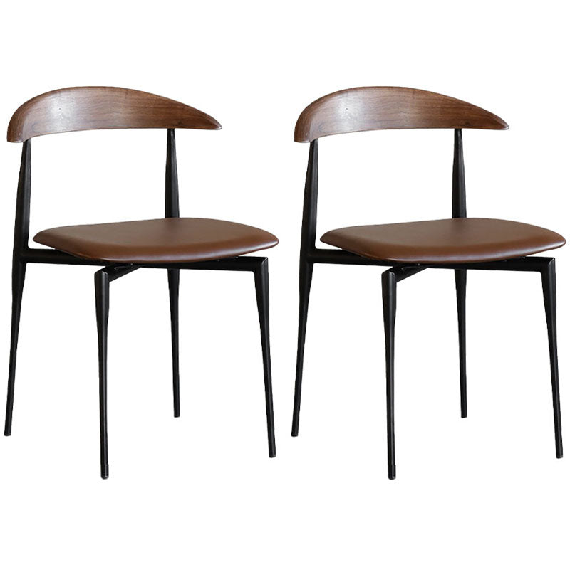 Industrial Design Armless Open Back Side Chairs Faux Leather Dining Chairs Coffee 2 Piece Set Clearhalo ' kitchen&dining_furn' 'Dining Chairs' 'Dining Tables & Seating' 'dining_chair' 'furn' 'furn_dining_chair' 'Furniture' 'furniture_dining_chair' 'Kitchen & Dining Furniture' 'kitchen' 4546467