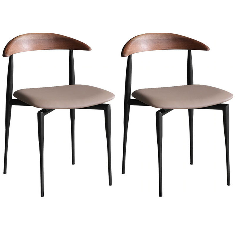 Industrial Design Armless Open Back Side Chairs Faux Leather Dining Chairs Light Camel 2 Piece Set Clearhalo ' kitchen&dining_furn' 'Dining Chairs' 'Dining Tables & Seating' 'dining_chair' 'furn' 'furn_dining_chair' 'Furniture' 'furniture_dining_chair' 'Kitchen & Dining Furniture' 'kitchen' 4546474