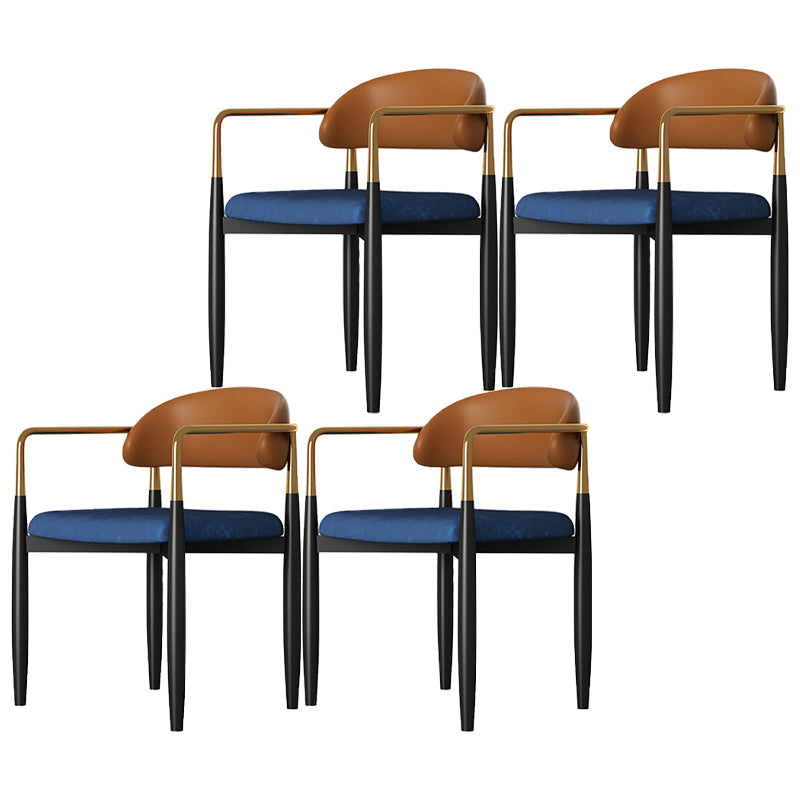Contemporary Style Dining Chairs Dining Arm Open Back Chairs with Metal Legs Blue-Brown 4 Piece Set Clearhalo ' kitchen&dining_furn' 'Dining Chairs' 'Dining Tables & Seating' 'dining_chair' 'furn' 'furn_dining_chair' 'Furniture' 'furniture_dining_chair' 'Kitchen & Dining Furniture' 'kitchen' 4546487