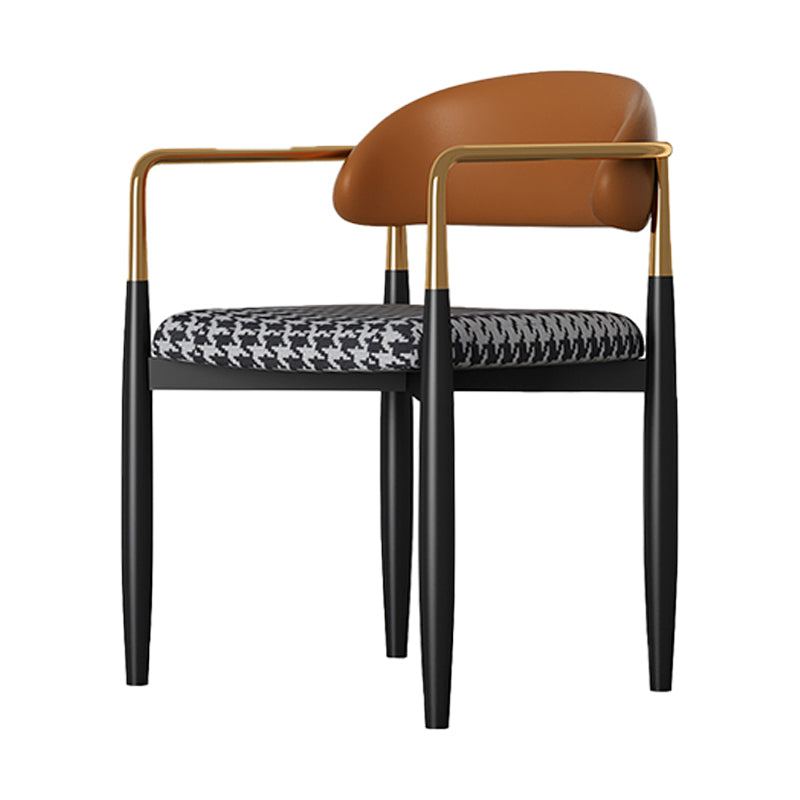 Contemporary Style Dining Chairs Dining Arm Open Back Chairs with Metal Legs Brown-Black 1 Piece Clearhalo ' kitchen&dining_furn' 'Dining Chairs' 'Dining Tables & Seating' 'dining_chair' 'furn' 'furn_dining_chair' 'Furniture' 'furniture_dining_chair' 'Kitchen & Dining Furniture' 'kitchen' 4546496