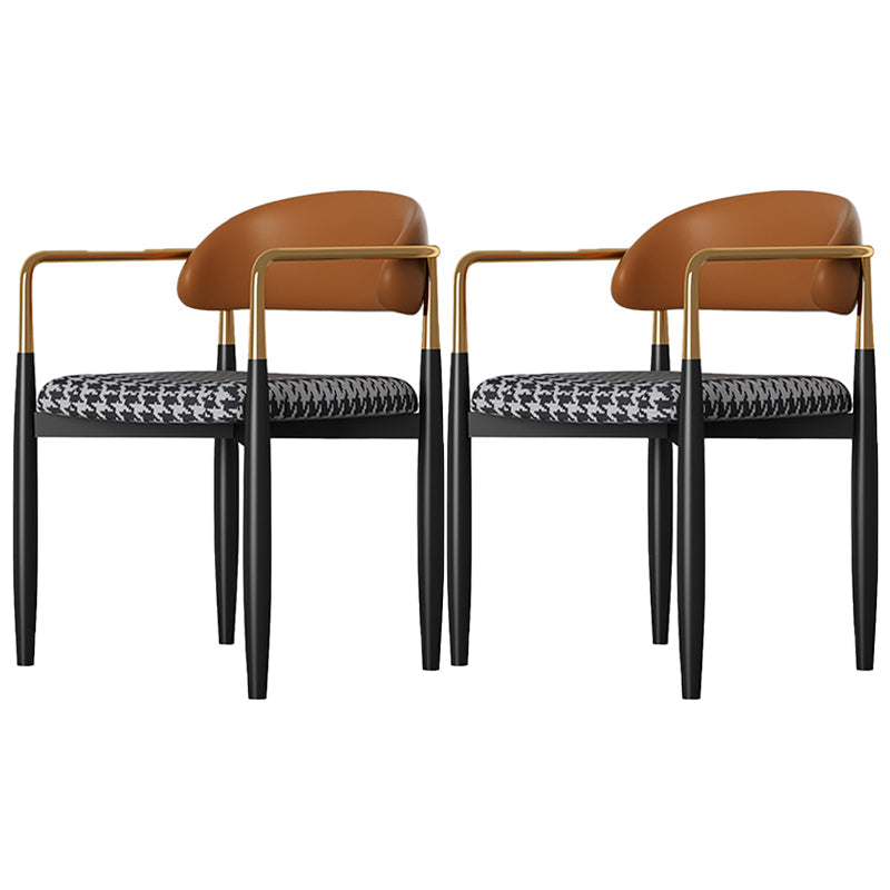 Contemporary Style Dining Chairs Dining Arm Open Back Chairs with Metal Legs Brown-Black 2 Piece Set Clearhalo ' kitchen&dining_furn' 'Dining Chairs' 'Dining Tables & Seating' 'dining_chair' 'furn' 'furn_dining_chair' 'Furniture' 'furniture_dining_chair' 'Kitchen & Dining Furniture' 'kitchen' 4546497