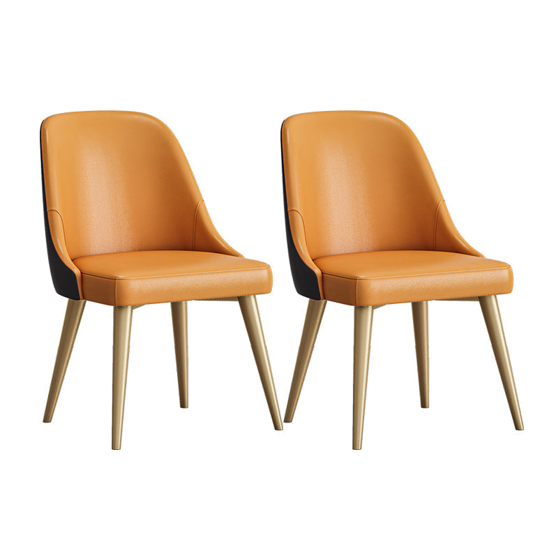 Nordic Design Faux Leather Dining Chairs Solid Back Armless Dining Chair Orange 2 Piece Set Clearhalo ' kitchen&dining_furn' 'Dining Chairs' 'Dining Tables & Seating' 'dining_chair' 'furn' 'furn_dining_chair' 'Furniture' 'furniture_dining_chair' 'Kitchen & Dining Furniture' 'kitchen' 4546519