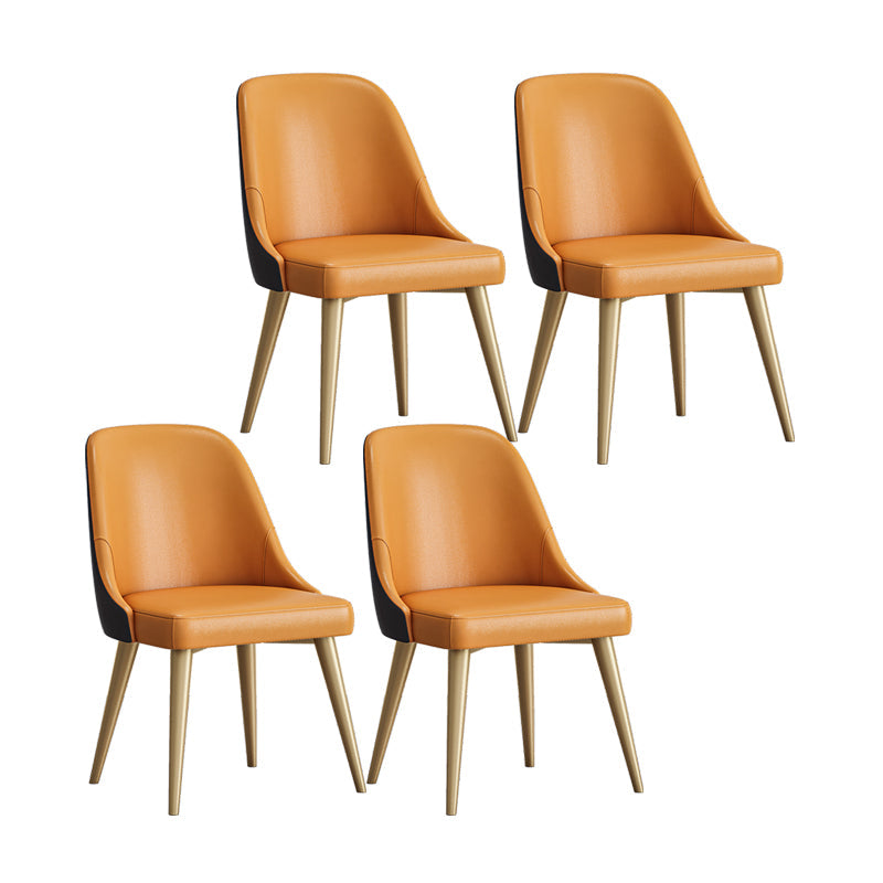Nordic Design Faux Leather Dining Chairs Solid Back Armless Dining Chair Orange 4 Piece Set Clearhalo ' kitchen&dining_furn' 'Dining Chairs' 'Dining Tables & Seating' 'dining_chair' 'furn' 'furn_dining_chair' 'Furniture' 'furniture_dining_chair' 'Kitchen & Dining Furniture' 'kitchen' 4546522