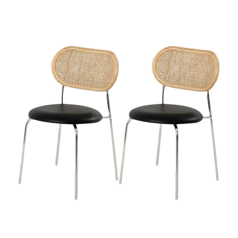 Industrial Design Armless Side Chairs PU Leather Open Back Dining Chairs Natural Wood Black 2 Piece Set Clearhalo ' kitchen&dining_furn' 'Dining Chairs' 'Dining Tables & Seating' 'dining_chair' 'furn' 'furn_dining_chair' 'Furniture' 'furniture_dining_chair' 'Kitchen & Dining Furniture' 'kitchen' 4546582