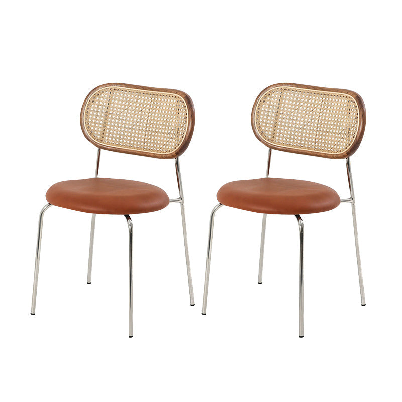 Industrial Design Armless Side Chairs PU Leather Open Back Dining Chairs Brown 2 Piece Set Clearhalo ' kitchen&dining_furn' 'Dining Chairs' 'Dining Tables & Seating' 'dining_chair' 'furn' 'furn_dining_chair' 'Furniture' 'furniture_dining_chair' 'Kitchen & Dining Furniture' 'kitchen' 4546588