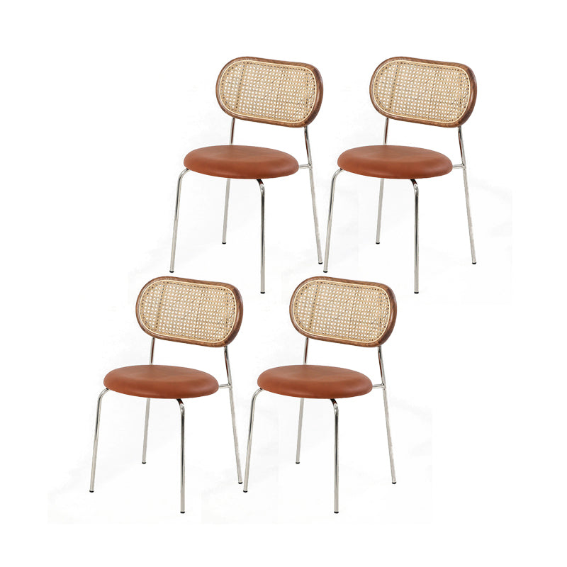 Industrial Design Armless Side Chairs PU Leather Open Back Dining Chairs Brown 4 Piece Set Clearhalo ' kitchen&dining_furn' 'Dining Chairs' 'Dining Tables & Seating' 'dining_chair' 'furn' 'furn_dining_chair' 'Furniture' 'furniture_dining_chair' 'Kitchen & Dining Furniture' 'kitchen' 4546590