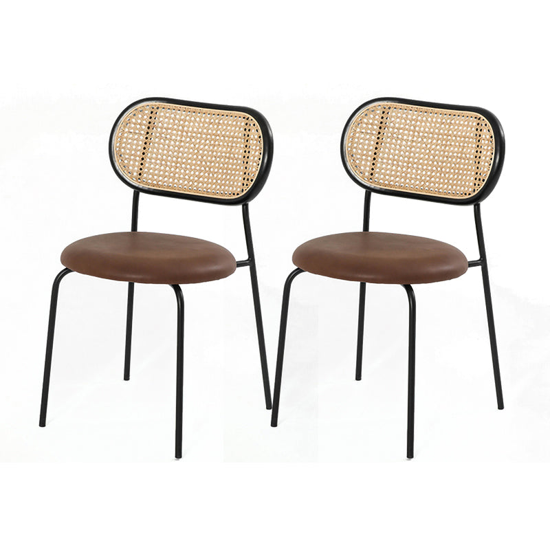 Industrial Design Armless Side Chairs PU Leather Open Back Dining Chairs Black-Brown 2 Piece Set Clearhalo ' kitchen&dining_furn' 'Dining Chairs' 'Dining Tables & Seating' 'dining_chair' 'furn' 'furn_dining_chair' 'Furniture' 'furniture_dining_chair' 'Kitchen & Dining Furniture' 'kitchen' 4546595