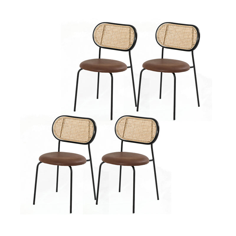 Industrial Design Armless Side Chairs PU Leather Open Back Dining Chairs Black-Brown 4 Piece Set Clearhalo ' kitchen&dining_furn' 'Dining Chairs' 'Dining Tables & Seating' 'dining_chair' 'furn' 'furn_dining_chair' 'Furniture' 'furniture_dining_chair' 'Kitchen & Dining Furniture' 'kitchen' 4546596