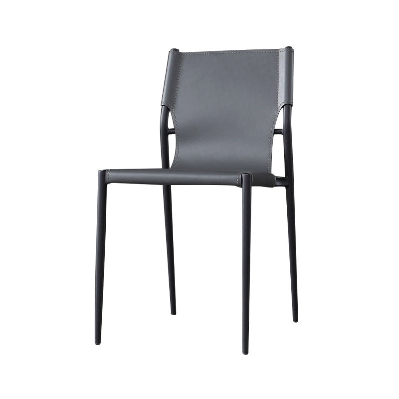 Industrial Design Leather Dining Side Armless Chairs Solid Back Chair Grey 1 Piece Clearhalo ' kitchen&dining_furn' 'Dining Chairs' 'Dining Tables & Seating' 'dining_chair' 'furn' 'furn_dining_chair' 'Furniture' 'furniture_dining_chair' 'Kitchen & Dining Furniture' 'kitchen' 4546664