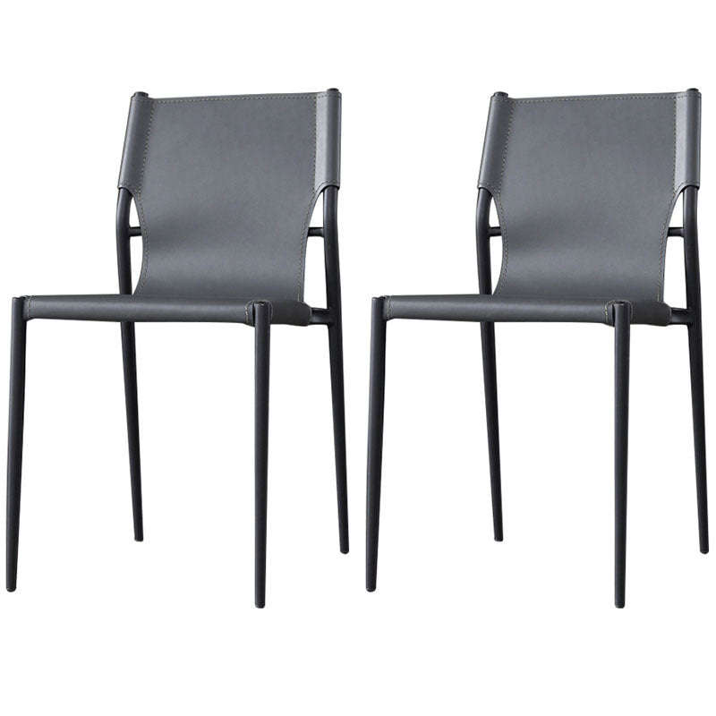 Industrial Design Leather Dining Side Armless Chairs Solid Back Chair Grey 2 Piece Set Clearhalo ' kitchen&dining_furn' 'Dining Chairs' 'Dining Tables & Seating' 'dining_chair' 'furn' 'furn_dining_chair' 'Furniture' 'furniture_dining_chair' 'Kitchen & Dining Furniture' 'kitchen' 4546665