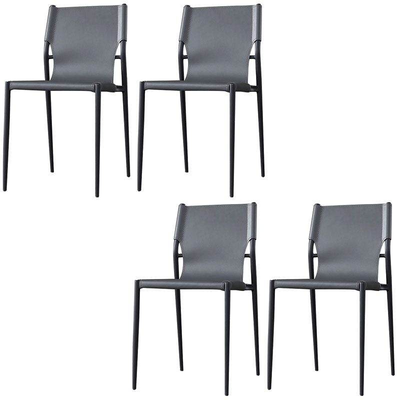 Industrial Design Leather Dining Side Armless Chairs Solid Back Chair Grey 4 Piece Set Clearhalo ' kitchen&dining_furn' 'Dining Chairs' 'Dining Tables & Seating' 'dining_chair' 'furn' 'furn_dining_chair' 'Furniture' 'furniture_dining_chair' 'Kitchen & Dining Furniture' 'kitchen' 4546668
